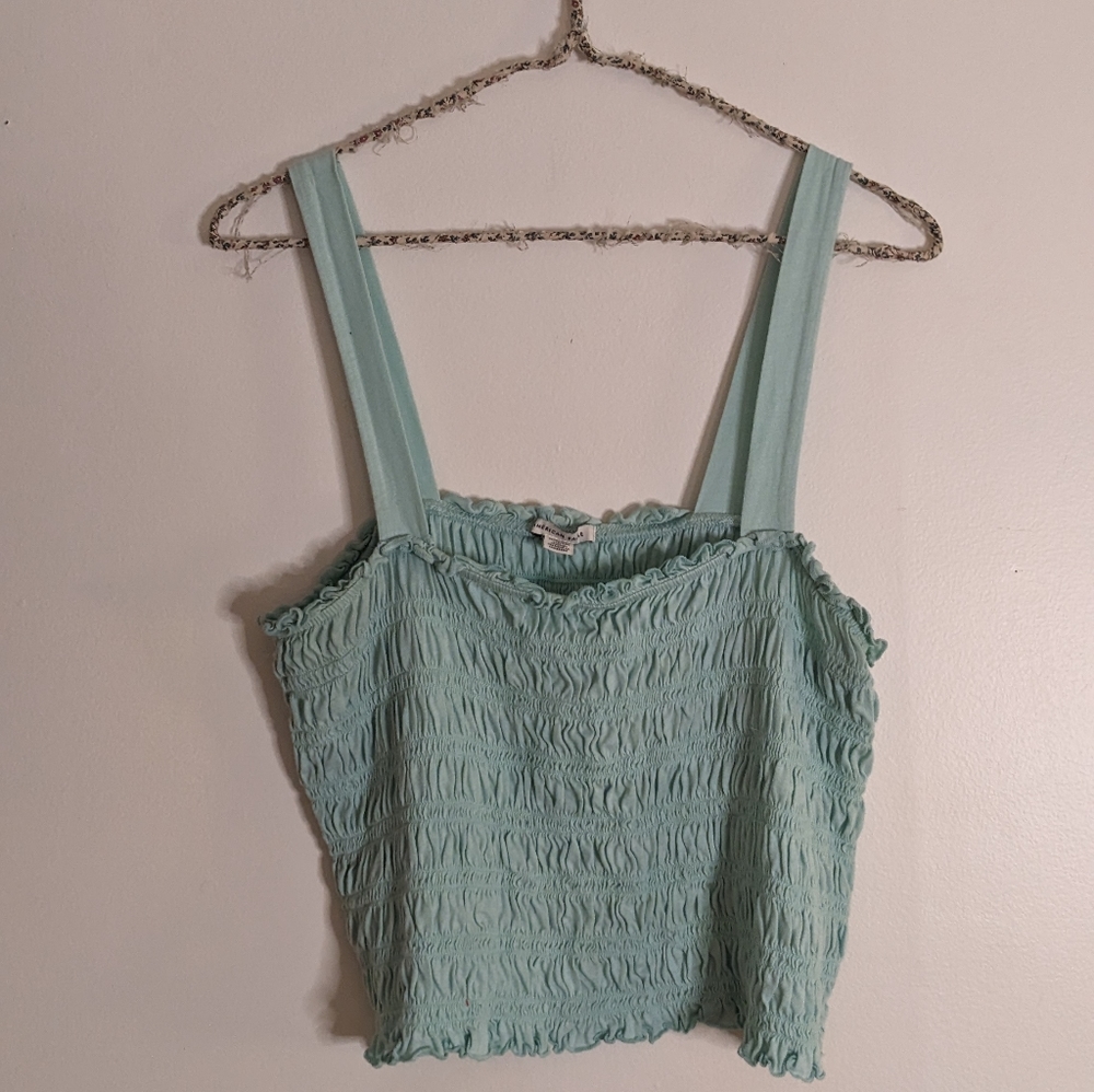 American Eagle Smocked Cropped Tank Top in Aqua Teal BlueSZ XL